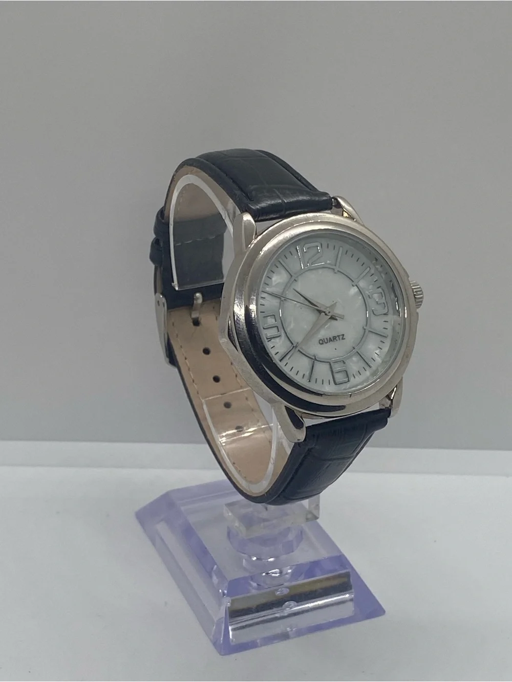 Silver Case Black Strap Mens Quartz Watch
